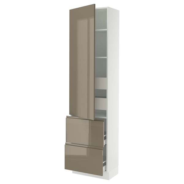 SEKTION / MAXIMERA High cab w door/2 fronts/4 drawers, white/Voxtorp high-gloss dark grey-brown, 24x15x90 "