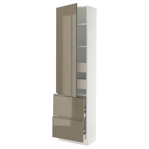 Ikea SEKTION high gloss dark grey-brown kitchen cabinet with adjustable shelves and drawer.