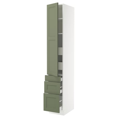 SEKTION / MAXIMERA High cab w door/3 fronts/5 drawers, white/Axstad gray-green, 15x24x90 "