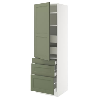 SEKTION / MAXIMERA High cab w door/3 fronts/5 drawers, white/Axstad gray-green, 24x24x80 "