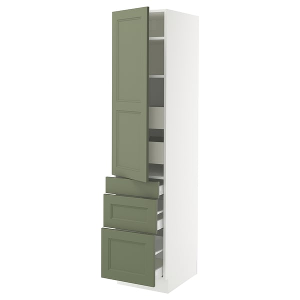 SEKTION / MAXIMERA High cab w door/3 fronts/5 drawers, white/Axstad gray-green, 18x24x80 "