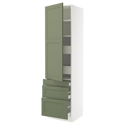 SEKTION kitchen unit in grey-green with adjustable shelves and drawers, modern traditional design.