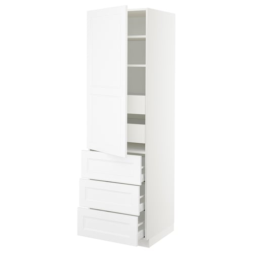 White SEKTION kitchen cabinet with drawers and shelves.