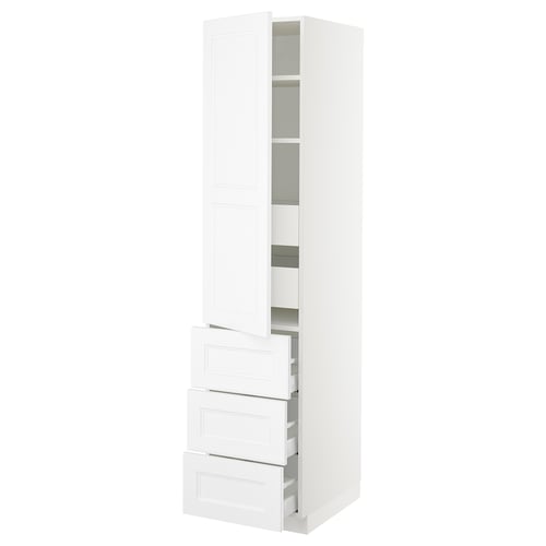 White SEKTION kitchen cabinet with adjustable shelves and drawers.