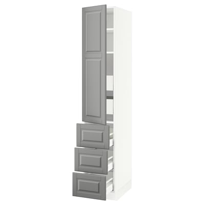 SEKTION / MAXIMERA High cab w door/3 fronts/5 drawers, white/Bodbyn gray, 15x24x80 "