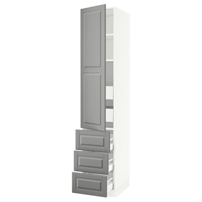 SEKTION / MAXIMERA High cab w door/3 fronts/5 drawers, white/Bodbyn gray, 18x24x90 "