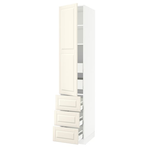 Off-white tall kitchen cabinet with pullouts by IKEA.