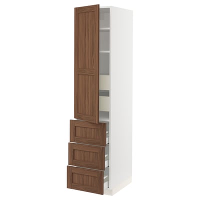 SEKTION / MAXIMERA High cab w door/3 fronts/5 drawers, white Enköping/brown walnut effect, 18x24x80 "