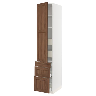 SEKTION / MAXIMERA High cab w door/3 fronts/5 drawers, white Enköping/brown walnut effect, 18x24x90 "