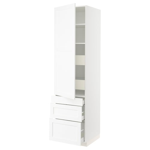 White SEKTION kitchen cabinet with drawers and shelves.