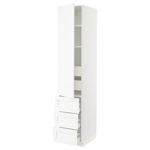 SEKTION white kitchen cabinet with shelves and drawers, modern design.
