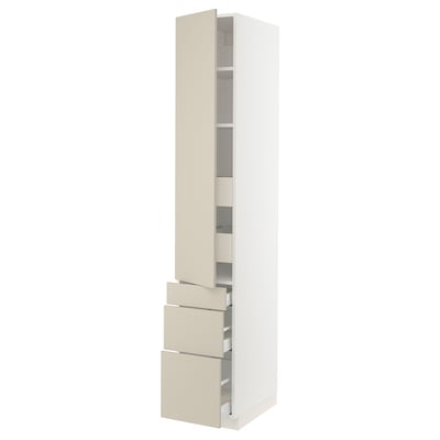 SEKTION / MAXIMERA High cab w door/3 fronts/5 drawers, white/Havstorp beige, 15x24x90 "