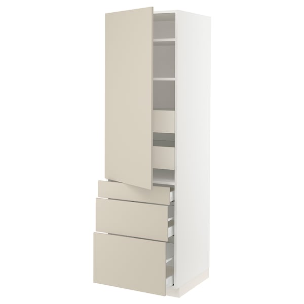 SEKTION / MAXIMERA High cab w door/3 fronts/5 drawers, white/Havstorp beige, 24x24x80 "