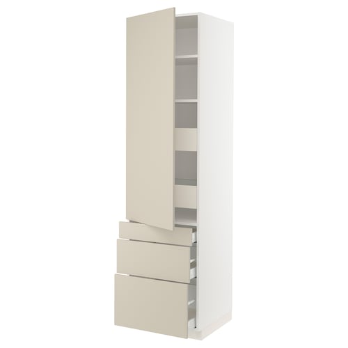 A beige SEKTION kitchen cabinet with sleek design, featuring adjustable shelves and smooth drawers.