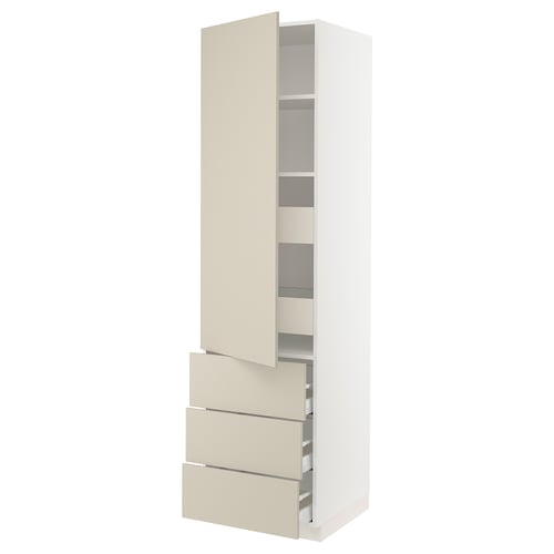Beige ikea SEKTION kitchen cabinet with drawers & shelves.