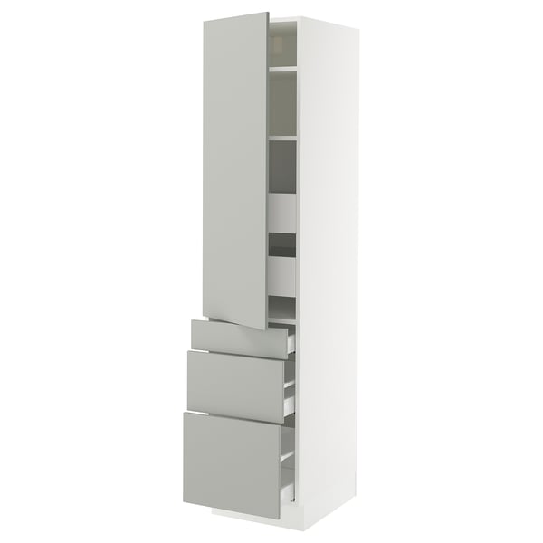 SEKTION / MAXIMERA High cab w door/3 fronts/5 drawers, white/Havstorp light gray, 18x24x80 "