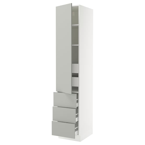 SEKTION white tall cabinet, light grey drawers, modern clean design.