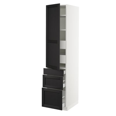 SEKTION / MAXIMERA High cab w door/3 fronts/5 drawers, white/Lerhyttan black stained, 18x24x80 "