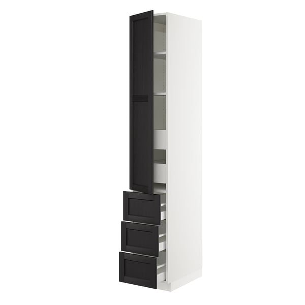 SEKTION / MAXIMERA High cab w door/3 fronts/5 drawers, white/Lerhyttan black stained, 15x24x90 "