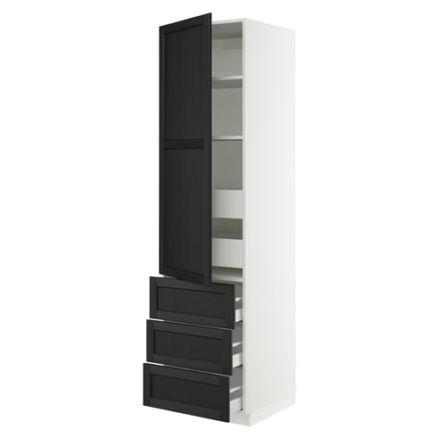 Ikea SEKTION kitchen cabinet, black stained wood, vertical with drawers, sleek design.