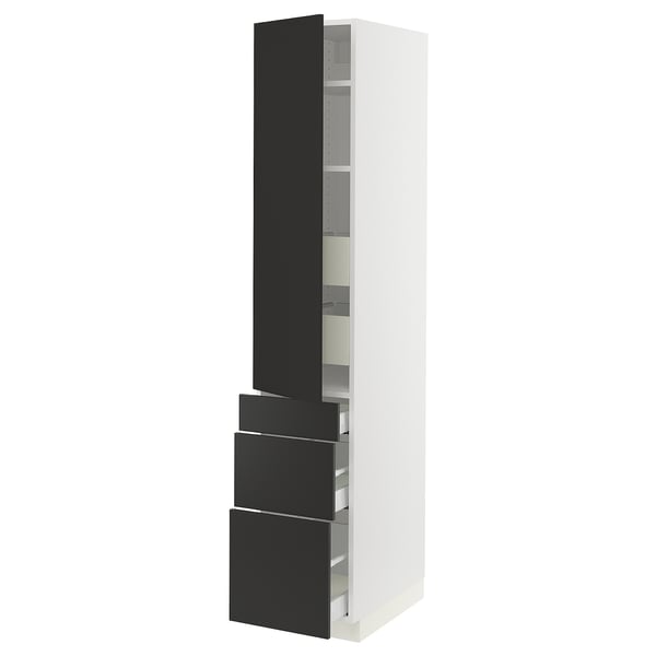 SEKTION / MAXIMERA High cab w door/3 fronts/5 drawers, white/Nickebo matte anthracite, 15x24x80 "