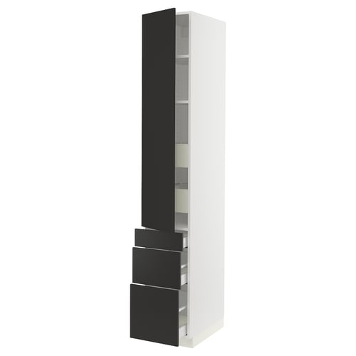 Modern black and white SEKTION cabinet with drawers and shelves.