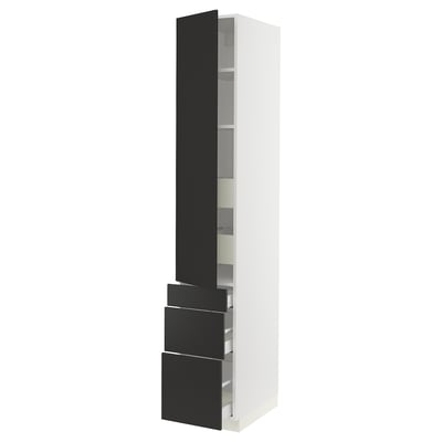 SEKTION / MAXIMERA High cab w door/3 fronts/5 drawers, white/Nickebo matte anthracite, 15x24x90 "