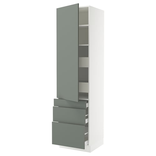 SEKTION kitchen cabinet in grey-green with adjustable shelves and drawers.