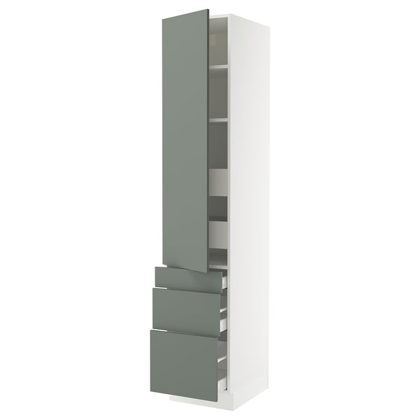 SEKTION / MAXIMERA High cab w door/3 fronts/5 drawers, white/Nickebo matte grey-green, 18x24x90 "