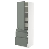 SEKTION / MAXIMERA High cab w door/3 fronts/5 drawers, white/Nickebo matte grey-green, 24x24x80 "