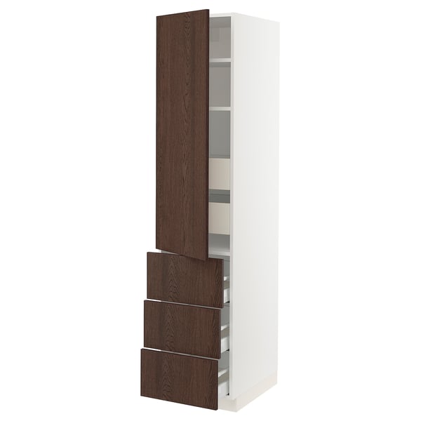 SEKTION / MAXIMERA High cab w door/3 fronts/5 drawers, white/Sinarp brown, 18x24x80 "