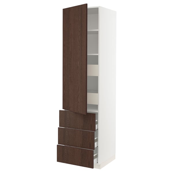 SEKTION / MAXIMERA High cab w door/3 fronts/5 drawers, white/Sinarp brown, 24x24x90 "