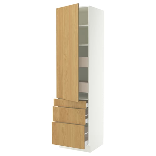 SEKTION / MAXIMERA High cab w door/3 fronts/5 drawers, white/Sinarp oak veneer, 24x24x90 "