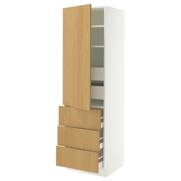 SEKTION / MAXIMERA High cab w door/3 fronts/5 drawers, white/Sinarp oak veneer, 24x24x80 "