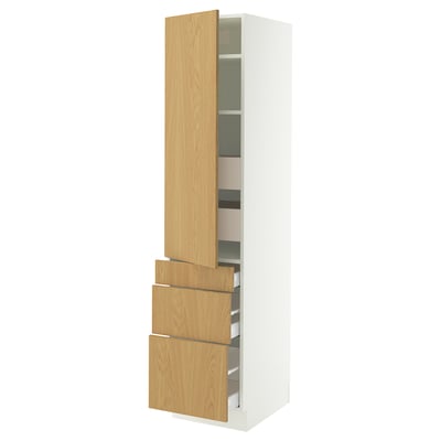 SEKTION / MAXIMERA High cab w door/3 fronts/5 drawers, white/Sinarp oak veneer, 18x24x80 "