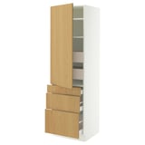 SEKTION / MAXIMERA High cab w door/3 fronts/5 drawers, white/Sinarp oak veneer, 24x24x80 "