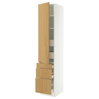 SEKTION / MAXIMERA High cab w door/3 fronts/5 drawers, white/Sinarp oak veneer, 18x24x90 "