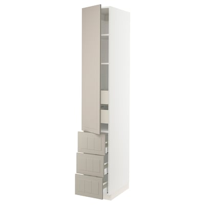 SEKTION / MAXIMERA High cab w door/3 fronts/5 drawers, white/Stensund beige, 15x24x90 "