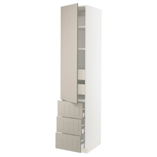SEKTION / MAXIMERA High cab w door/3 fronts/5 drawers, white/Stensund beige, 18x24x90 "