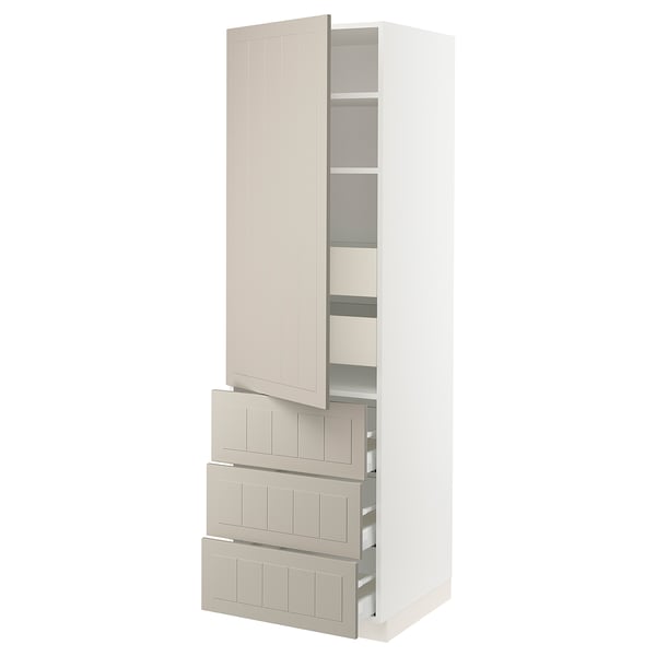 SEKTION / MAXIMERA High cab w door/3 fronts/5 drawers, white/Stensund beige, 24x24x80 "