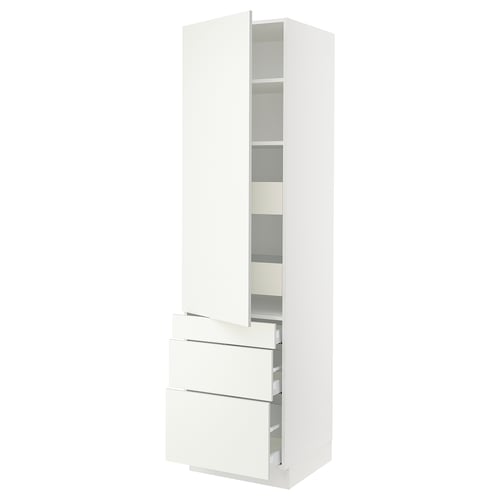 White SEKTION kitchen unit with drawers and shelves.