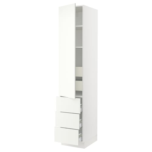 SEKTION white kitchen unit, tall, with drawers and shelves, sleek and modern design.