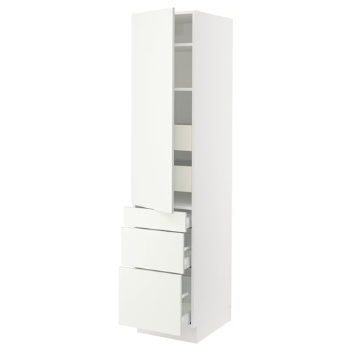 A white SEKTION kitchen cabinet with drawers and adjustable shelves. It a sleek, modern design with a sturdy frame and smooth-running drawers.