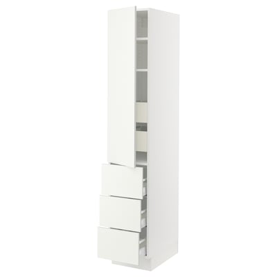 White SEKTION kitchen cabinet with adjustable shelves and drawers.