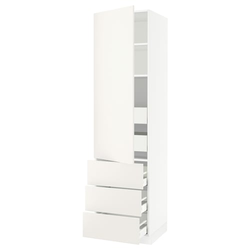 This image shows a white SEKTION kitchen cabinet with modern design, featuring multiple drawers and adjustable shelves.