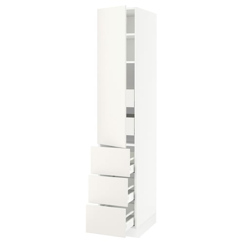 White SEKTION kitchen unit with drawers and shelves.