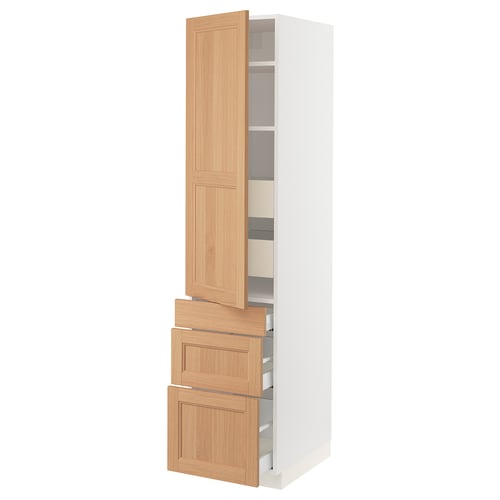 SEKTION tall cabinet with oak doors and storage shelves.