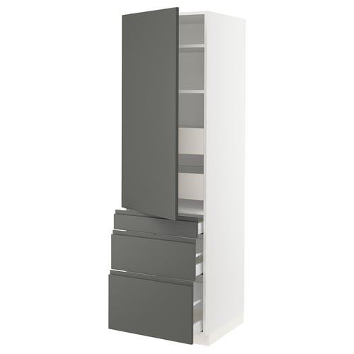 SEKTION kitchen cabinet in dark grey with white base; tall, modern design.