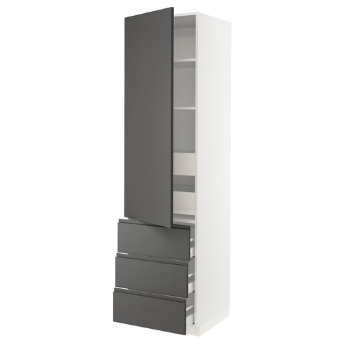 SEKTION kitchen unit in white and dark grey with pull-out shelves and drawers.