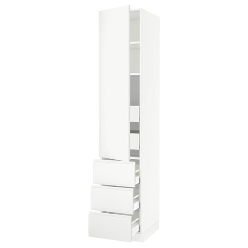 SEKTION white kitchen cabinet with drawers and shelves, minimalist design.